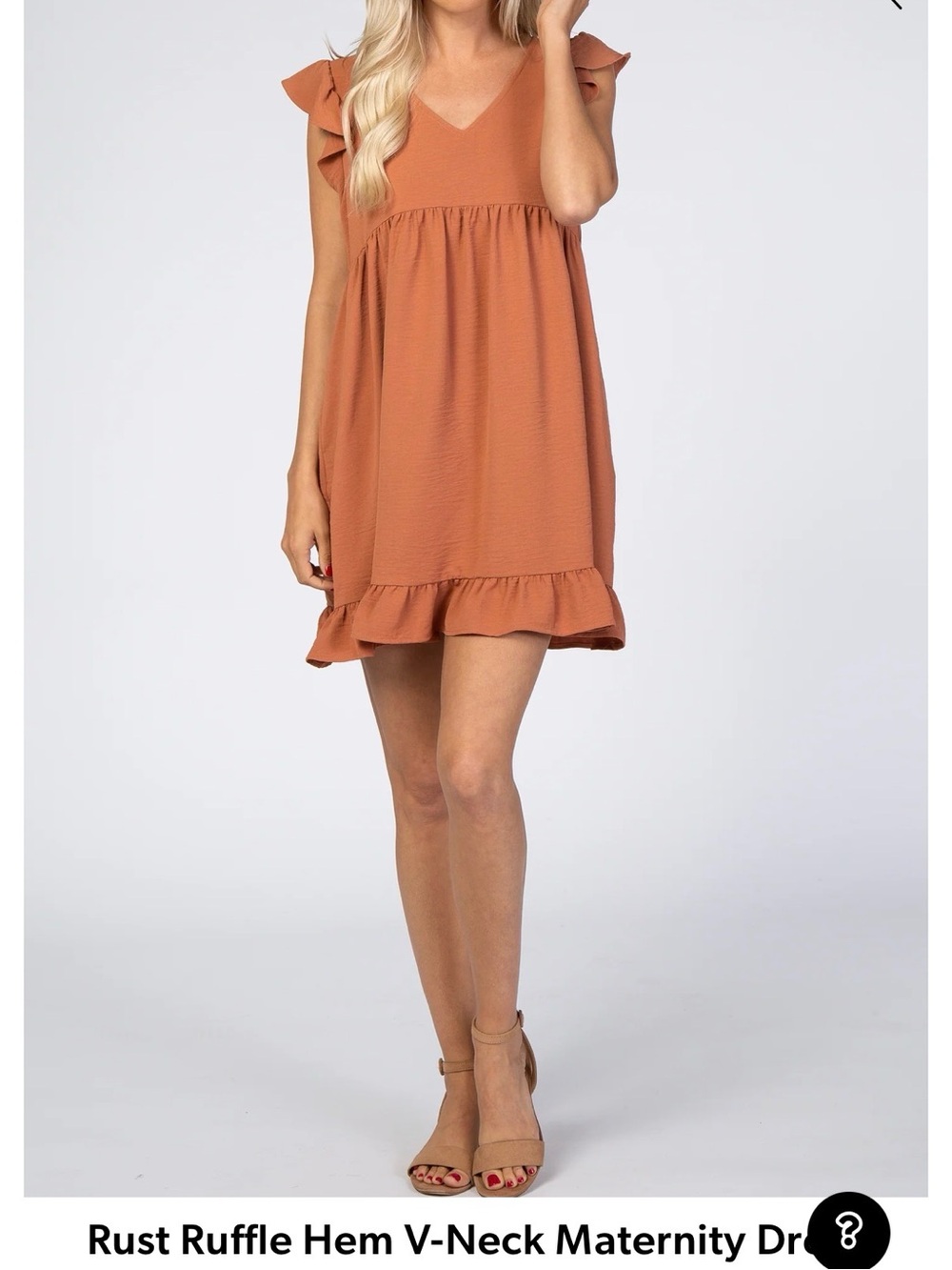 Ruffled V Neck Dress in Rust, Maternity friendly